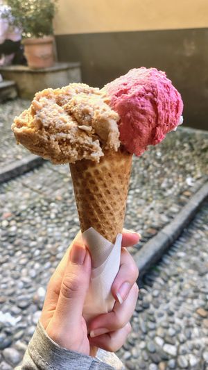Vegan nocciola (hazelnut) & vegan lampone (raspberry) at Smooth Operators in Bellagio