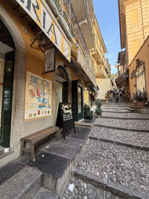 At the beginning of the prettiest stairs  at Smooth Operators in Bellagio