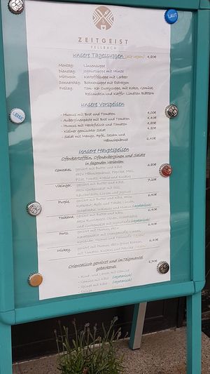 Menu at Zeitgeist in Fellbach