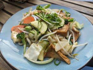 Stir-fried Udon noodles with tofu and veg at Mr. Nam  in Vienna