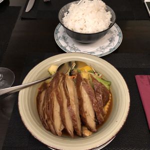 Veggies with duck at Vegan Chay in Munich