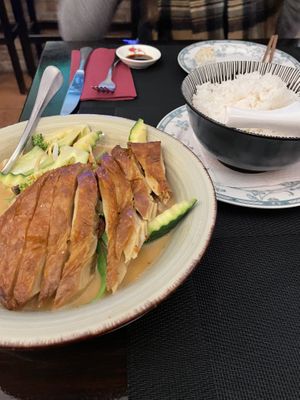 Dau phu sot lac with duck at Vegan Chay in Munich