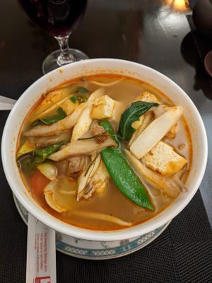 Tasty tofu soup at Vegan Chay in Munich