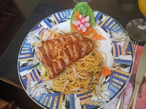 Noodles with vegan "duck" at Vegan Chay in Munich
