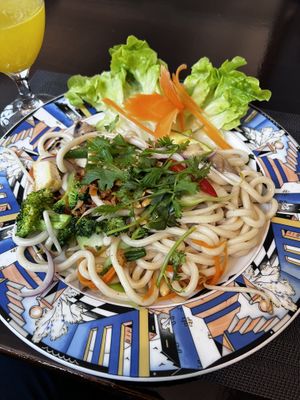 udon noodles with fried veggies & tofu  at Vegan Chay in Munich