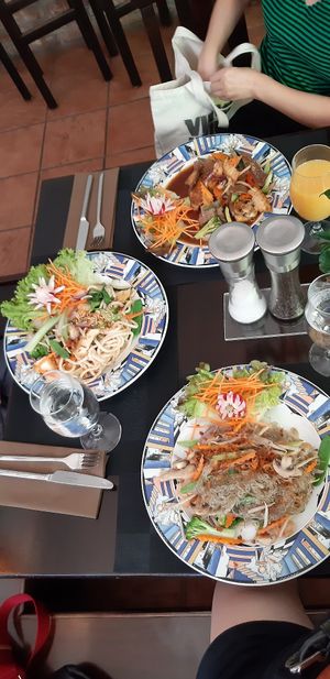 Nudles with fake meat and tofu at Vegan Chay in Munich