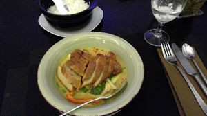 Vegan canard with peanut sauce at Vegan Chay in Munich