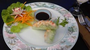 Vegan summer rolls with fake shrimp at Vegan Chay in Munich