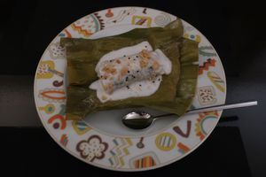 Banana and sticky rice dessert at Vegan Chay in Munich