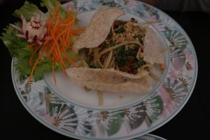 Salad with crackers at Vegan Chay in Munich