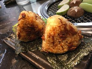 XO sauce onigiri at Jiāng Jìn Jiǔ Vegetarian BBQ in Taichung