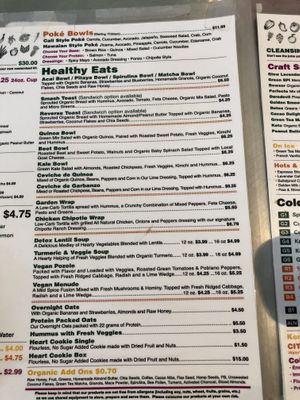 Menu at JuiceUs in Brownsville