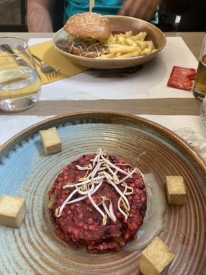 Lentils & Tofu and Beyond Burger with vegan mozzarella  at Argentino in Lugano