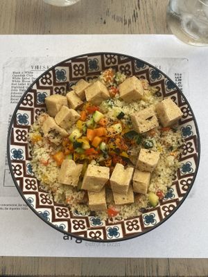 Couscous with seasonal veggies, nori seasoning and crispy tofu  at Argentino in Lugano