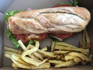 Sándwich de milanesa con papas fritas at Futuro Veggie in Buenos Aires