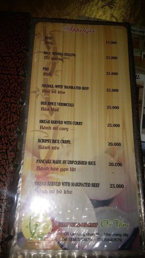 Menu2 at Co Tam in Nha Trang