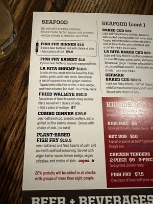  The menu with changing vegan optionss  at Lakefront Brewery in Milwaukee