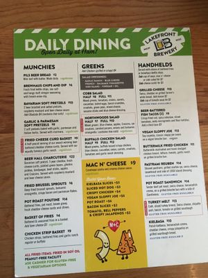 Clearly marked menu-some vegan options at Lakefront Brewery in Milwaukee