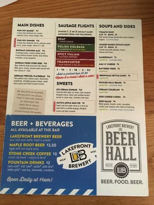 Back of menu at Lakefront Brewery in Milwaukee