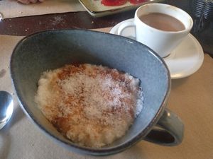 Dessert / rice pudding w/ cononut milk at Domi in Madrid