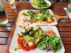 Potato dish i forgot the name of, and flammkuchen at Stadtflair in Koblenz