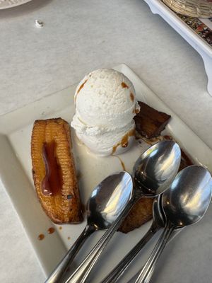 Delicious dessert - vanilla ice cream w/ fried plantains  at Taste of Ethiopia in Southfield