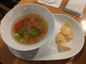 minestrone soup and chips at Cafe Tosca in Yokohama
