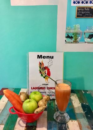 Cold pressed fresh fruit juices  at Laughing Chicken in Sanur