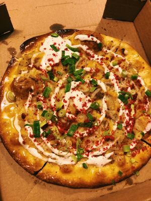 Loaded potato pizza - vegan, of course! at Brick Road Pizza Co in Grand Rapids