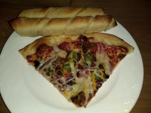 Vegan supreme pizza at Brick Road Pizza Co in Grand Rapids