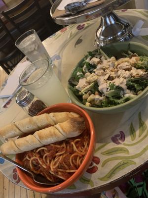 Vegan Cesar & Spaghetti with Lentil Balls at Brick Road Pizza Co in Grand Rapids