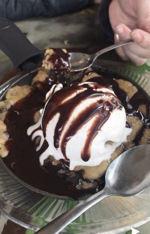 Vegan cookie skillet a la mode  at Brick Road Pizza Co in Grand Rapids