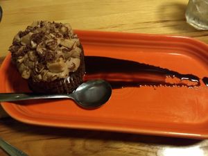 Peanut butter chocolate cake (vegan) at Brick Road Pizza Co in Grand Rapids