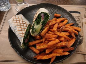 Vegan wrap. I change the cheese and put houmous instead at Euphoria Biergarten in Cluj-napoca