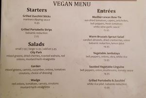 Vegan menu as of 5/16/2019 at City Park Grill in Petoskey