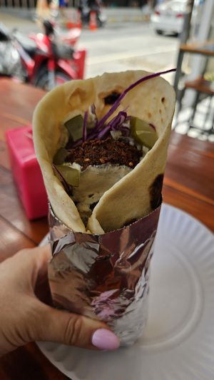 Falafel wrap with tahini and hummus   at Falafel Factory in Koh Samui