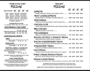 Pizza Menu at Duneland Pizza in Chesterton