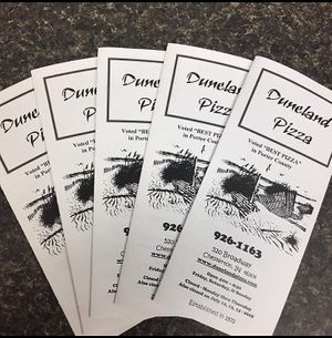 Menu front at Duneland Pizza in Chesterton