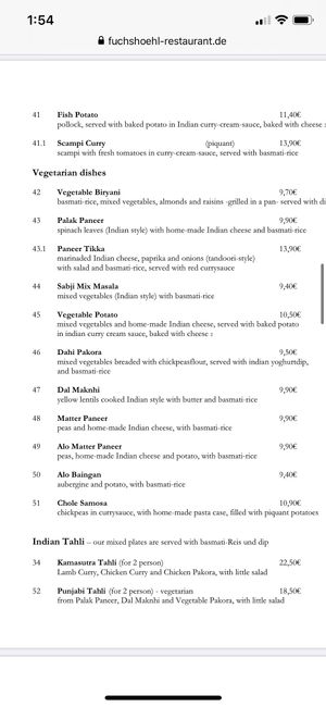 part of the menu is English at Fuchshöhl in Meissen