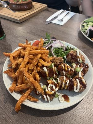 Cauliflower bites and sweet potato friess  at Arbuckle's in Downham Market