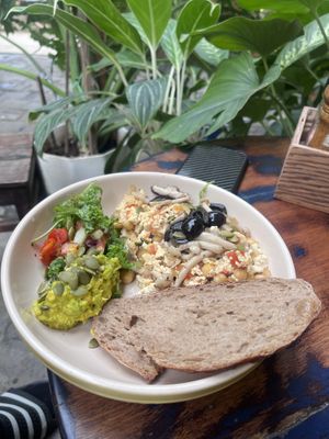 Scrambled tofu with toast   at Ellie's Cafe in Hoi An