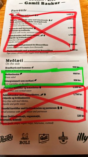 Menu - Front  at Gamli Baukur in Husavik