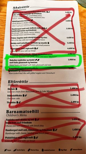 Menu - Back  at Gamli Baukur in Husavik