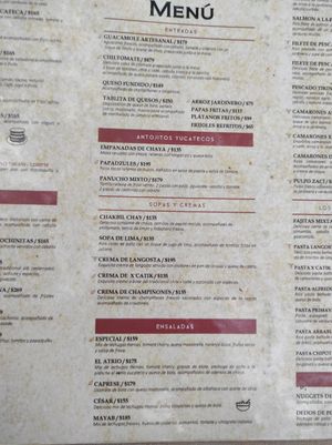 Menu at El Atrio del Mayab in Valladolid