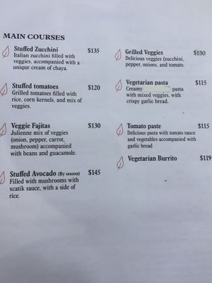 Menu at El Atrio del Mayab in Valladolid