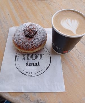 Vegan donut and latte with coconut milk at The Hot Donut in Dublin