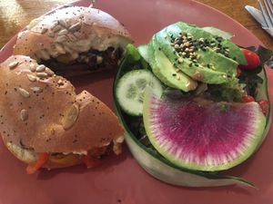 Portobello hummus sandwich   at Ojo de Agua  in Mexico City