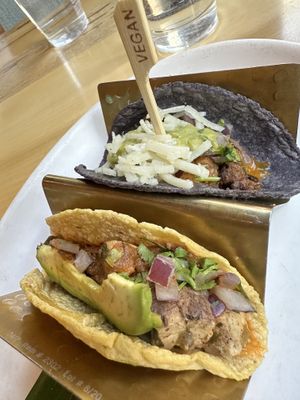 Vegan asada taco and barrio taco   at Tocaya Modern Mexican - DTLA in Los Angeles