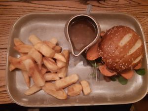 Frankfurter burger #Veganuary at White Horse in Shrewsbury