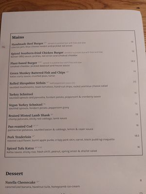 Menu 4 at White Horse in Shrewsbury